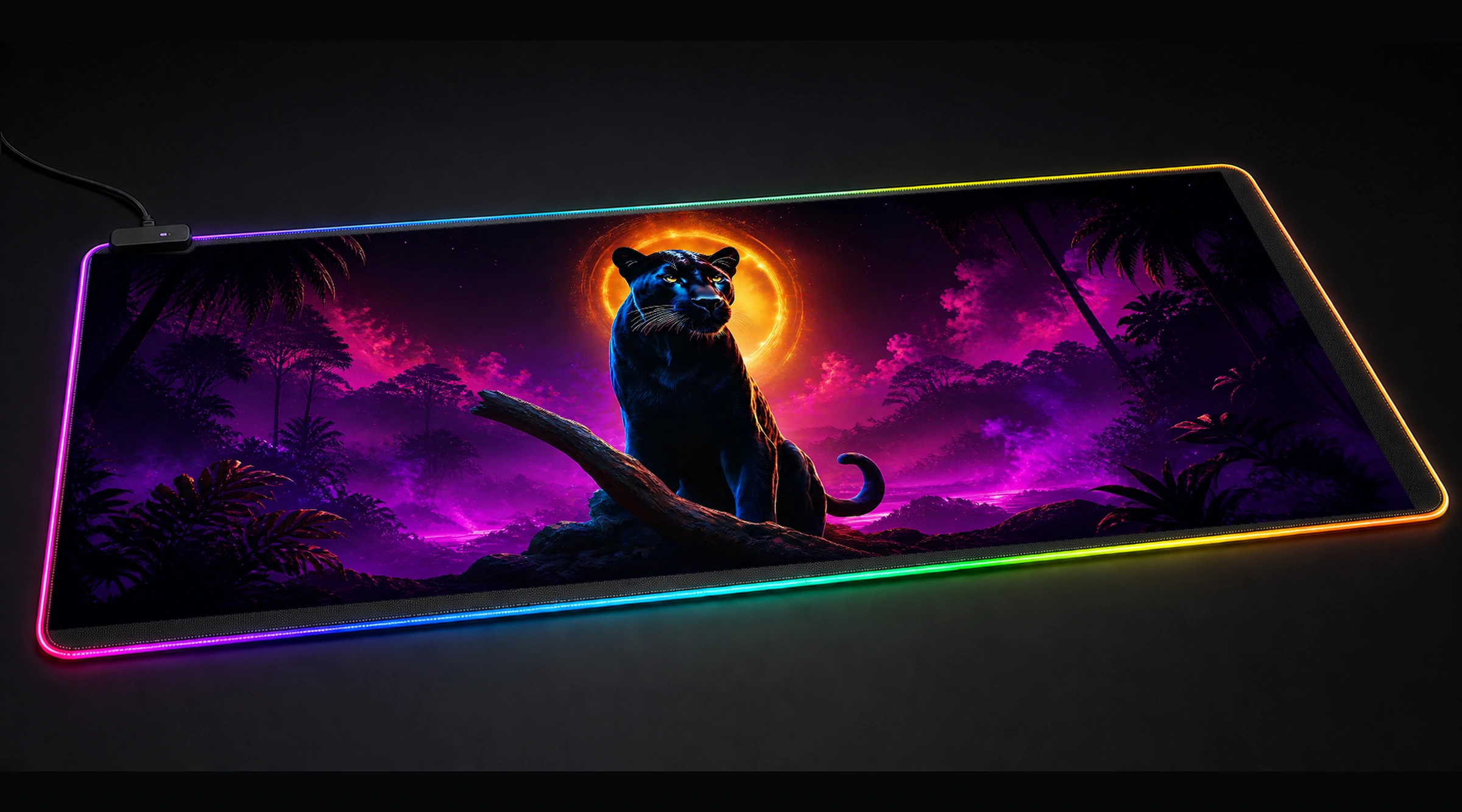 Black Panther — Magenta Spotlight movie tv art panoramic RGB gaming desk mat product view