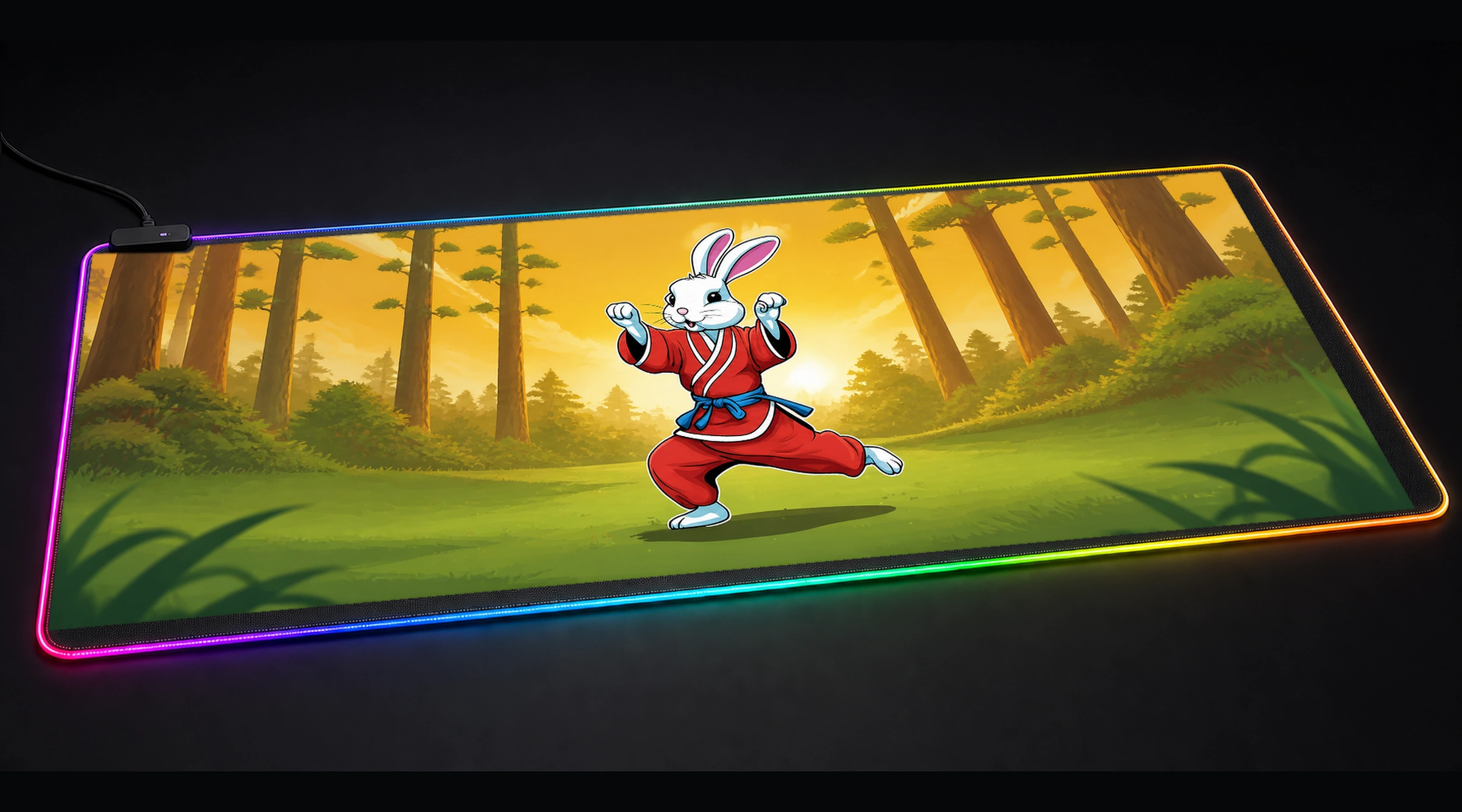 Rabbit — Golden Main Stage comic cartoon art panoramic RGB gaming desk mat product view