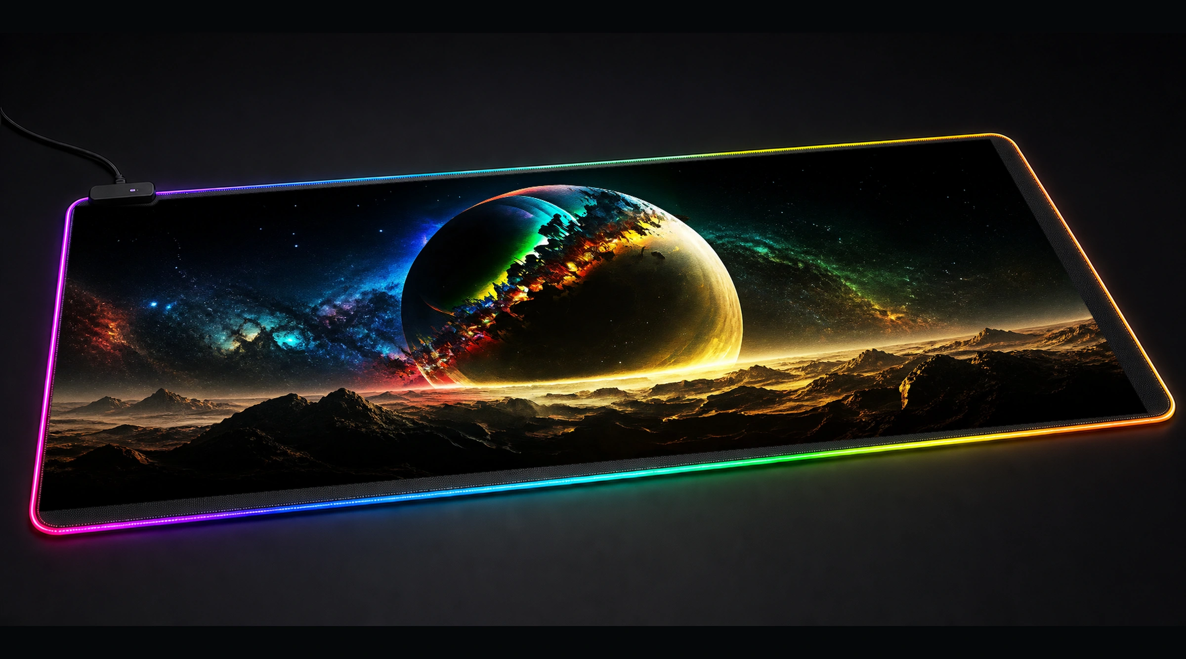 Star System Atmosphere fantasy art panoramic RGB gaming desk mat product view