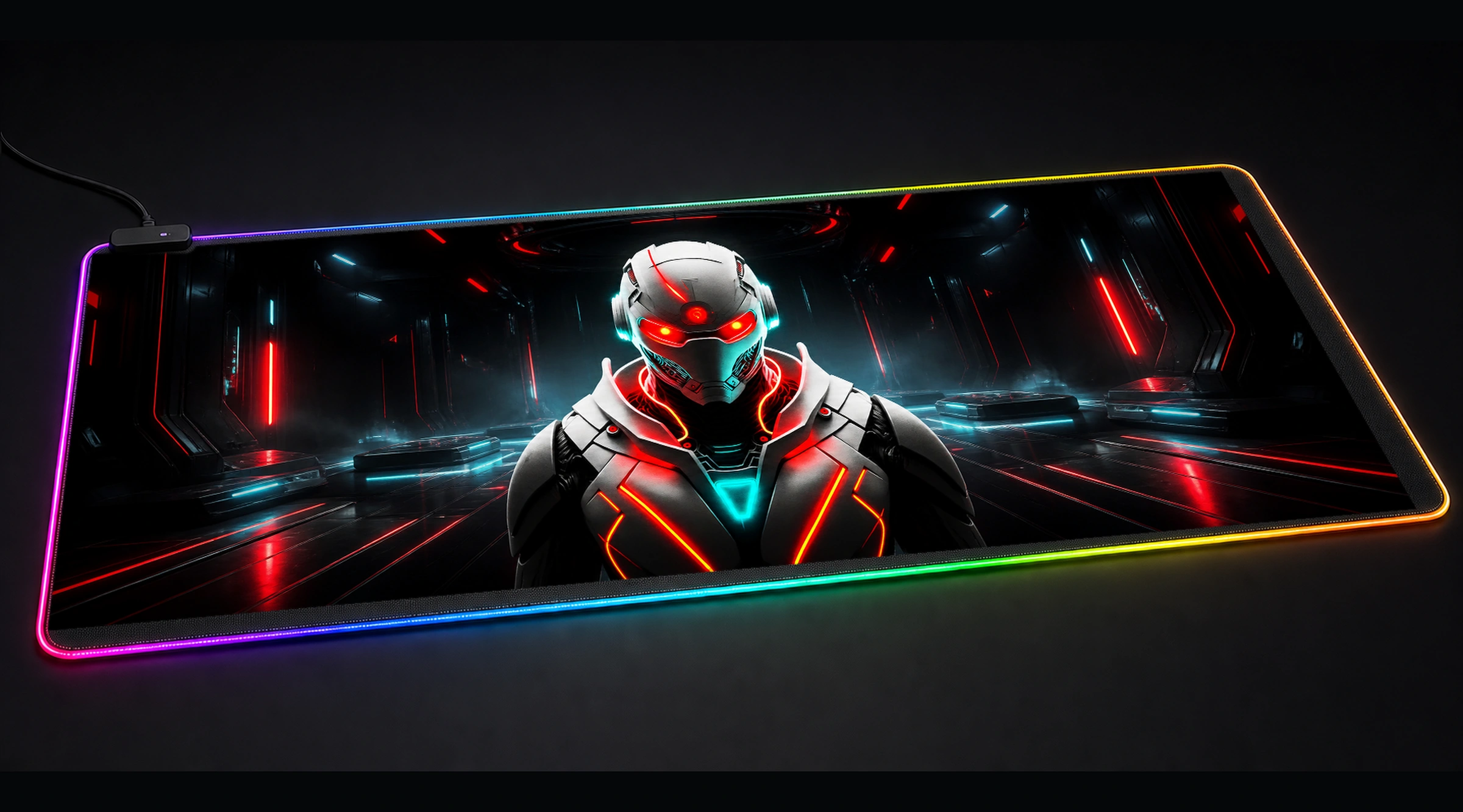 Portrait Of White Robot robot mecha art panoramic RGB gaming desk mat product view