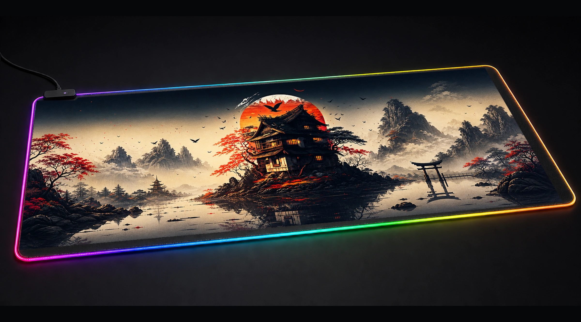 House of the Rising Sun japanese anime art panoramic RGB gaming desk mat product view