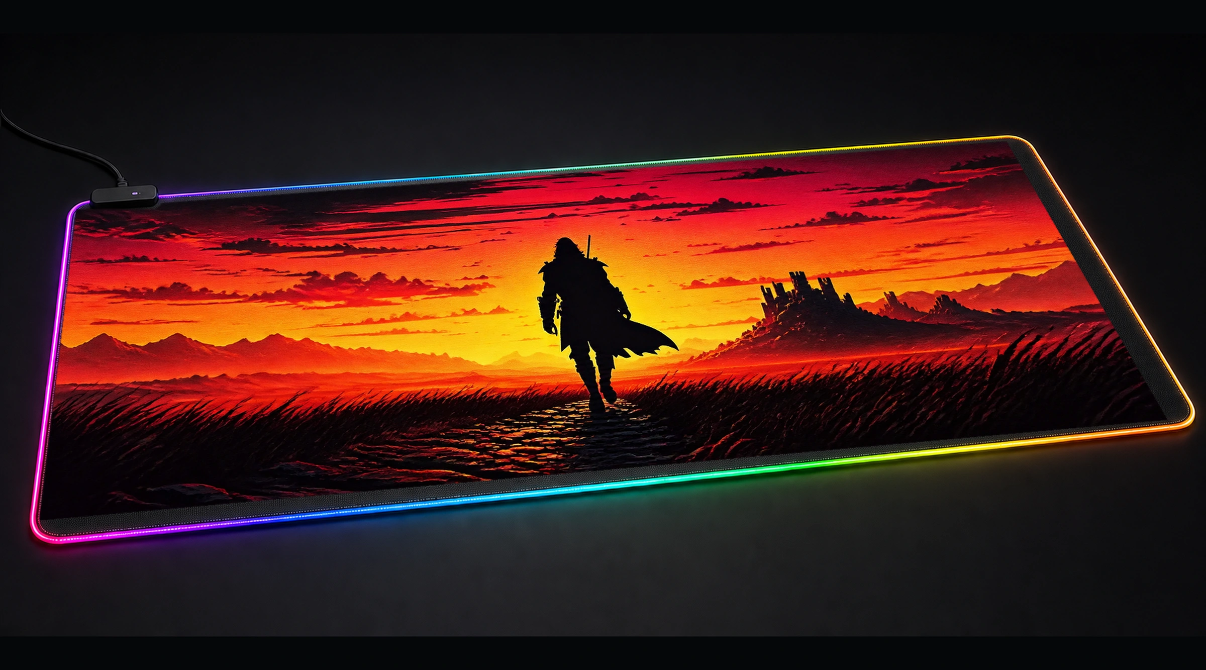 The Journey medieval warrior panoramic RGB gaming desk mat product view