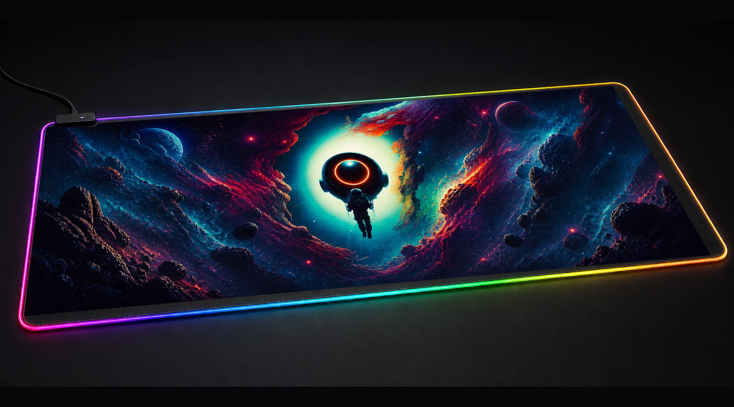 Fantasy Alien alien ufo art panoramic RGB gaming desk mat product view