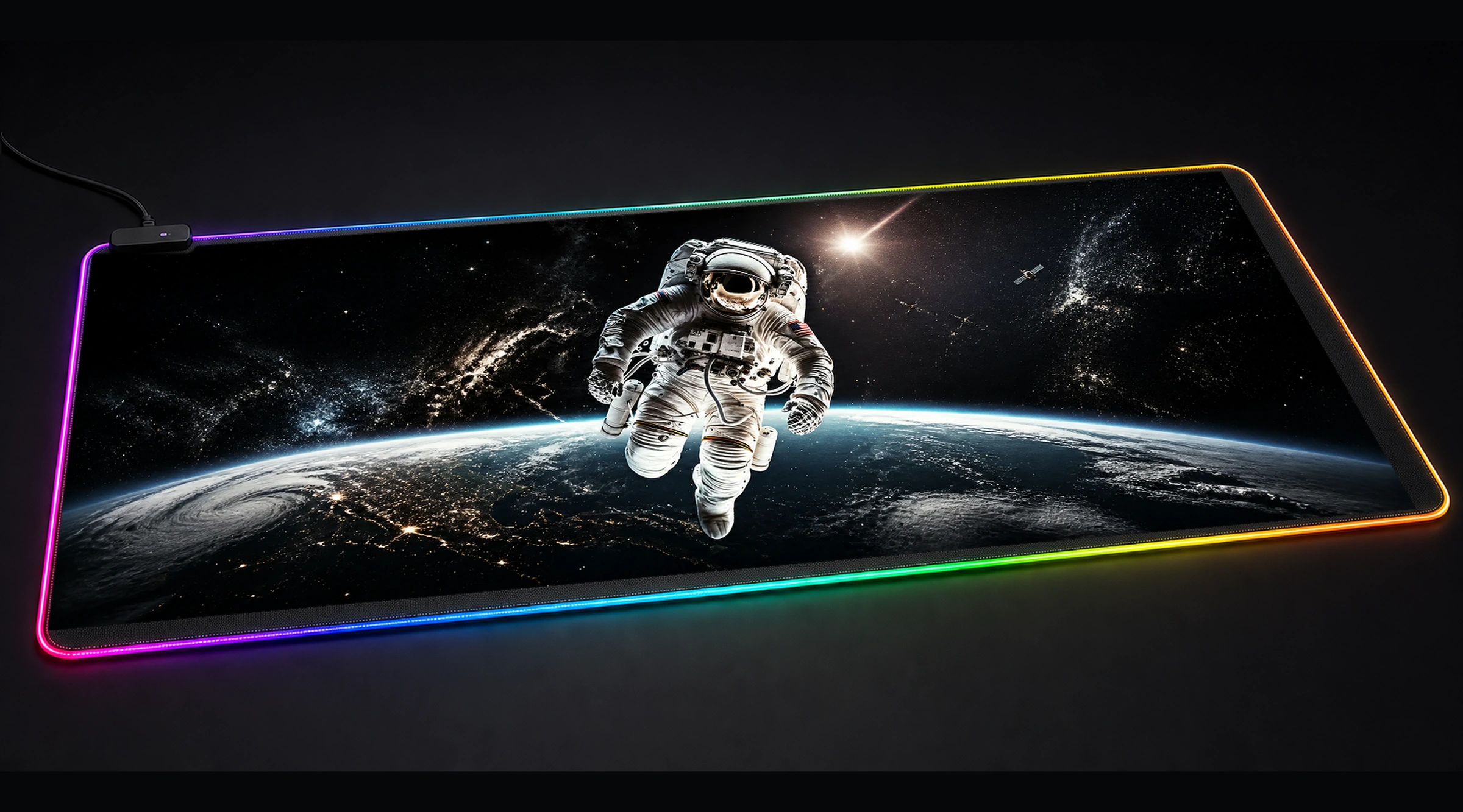 Space Walk astronaut space art panoramic RGB gaming desk mat product view