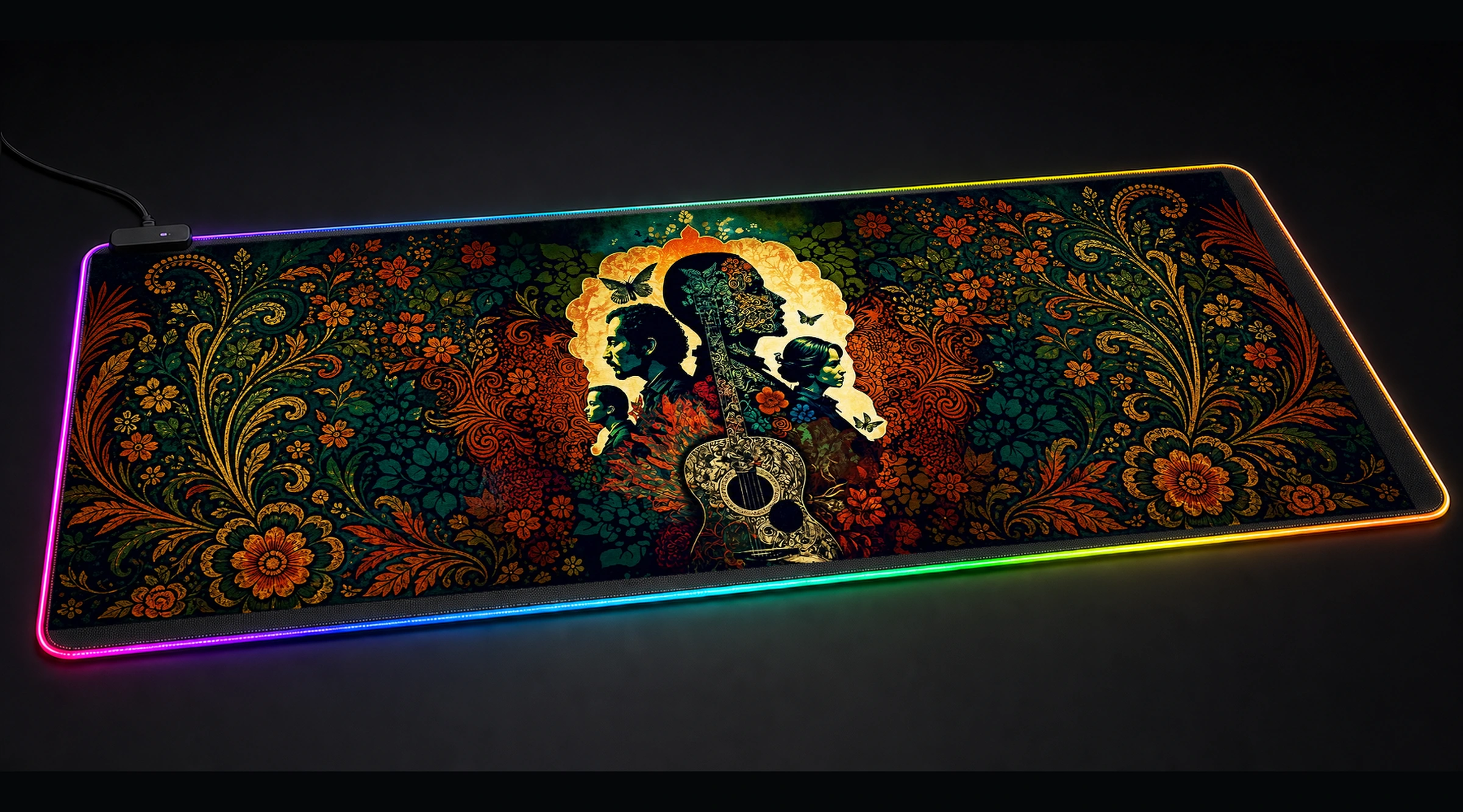 Mexican Mariachi Musicians music band art panoramic RGB gaming desk mat product view