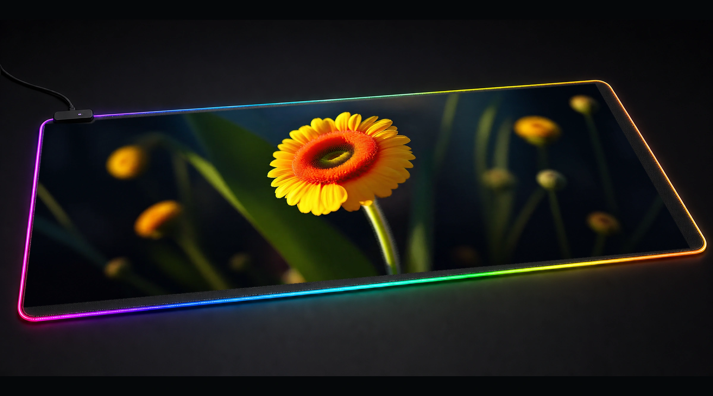 Flower Art — Golden Forest Light Edition 3 floral botanical art panoramic RGB gaming desk mat product view