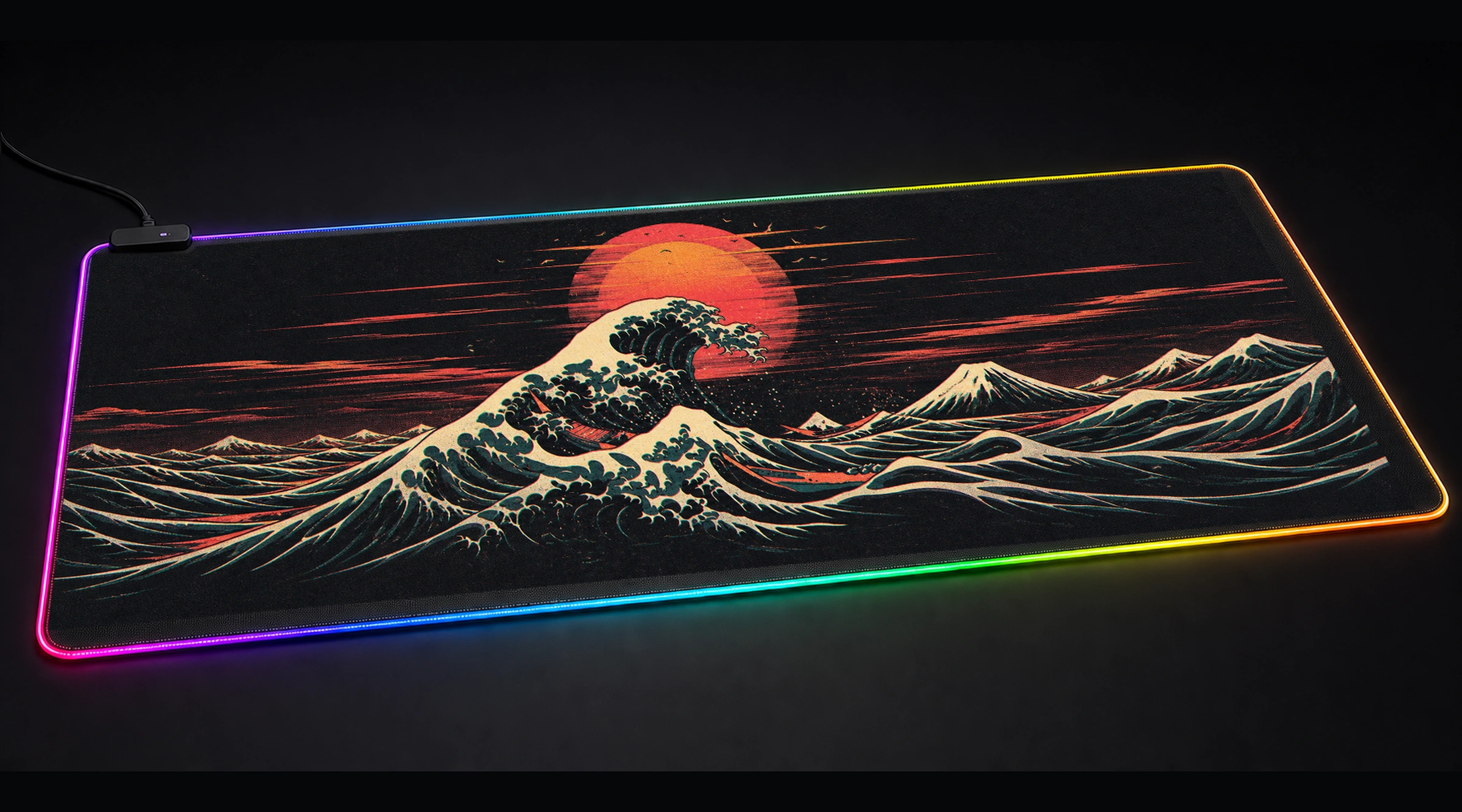 Japanese Waves japanese anime art panoramic RGB gaming desk mat product view