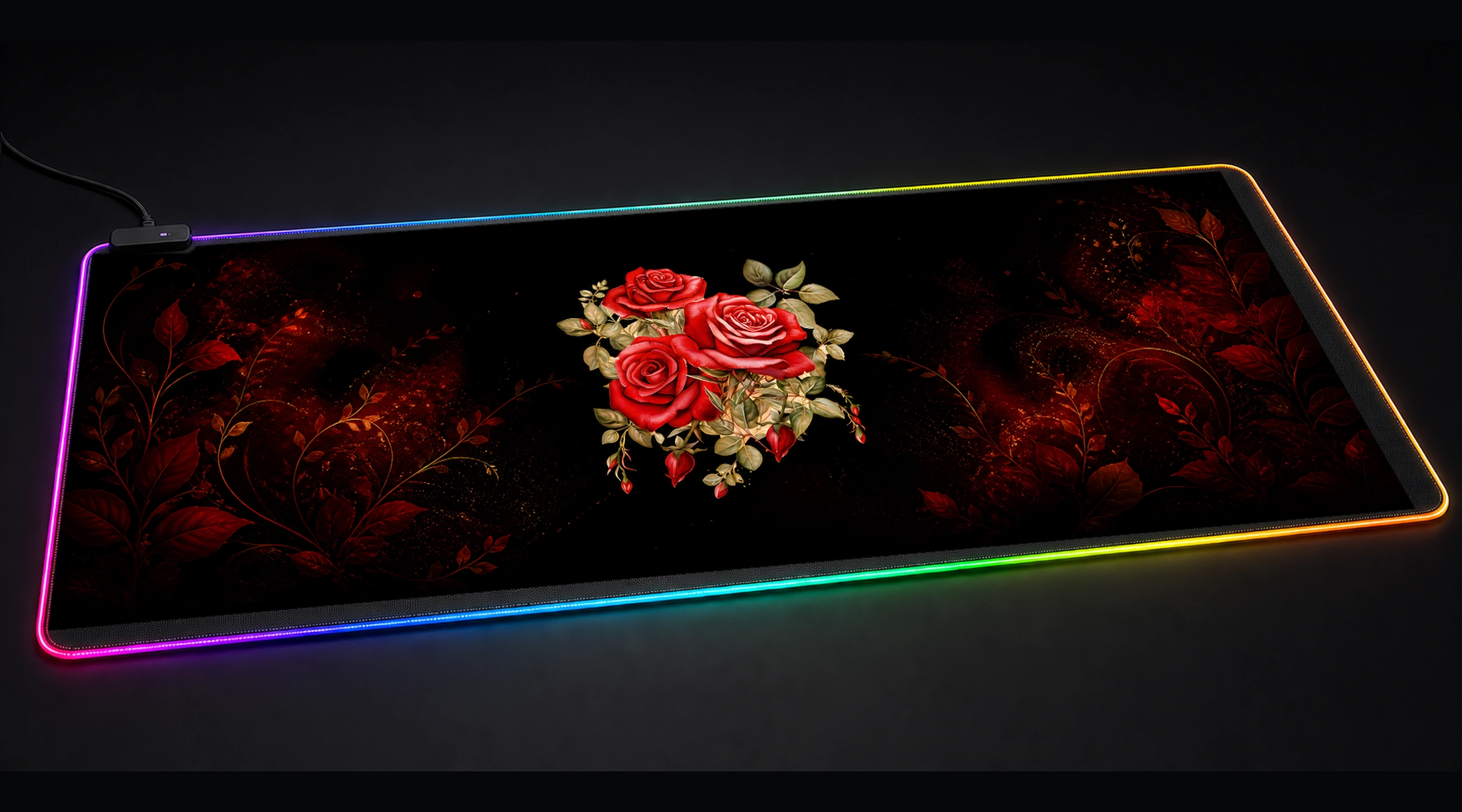 Flower Art — Crimson Wild Haven Edition 2 floral botanical art panoramic RGB gaming desk mat product view