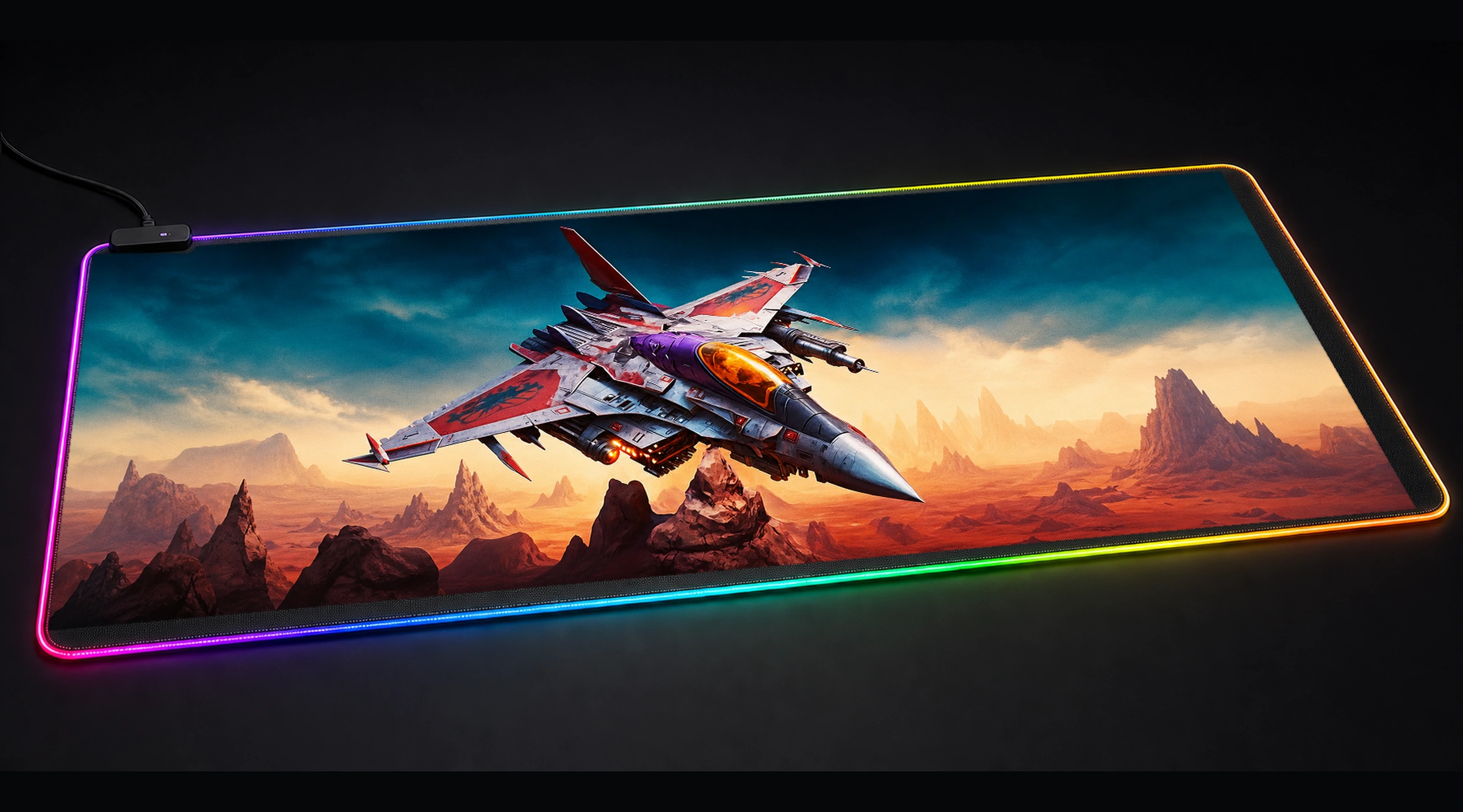 Paint Fighter Jets mountain landscape panoramic RGB gaming desk mat product view