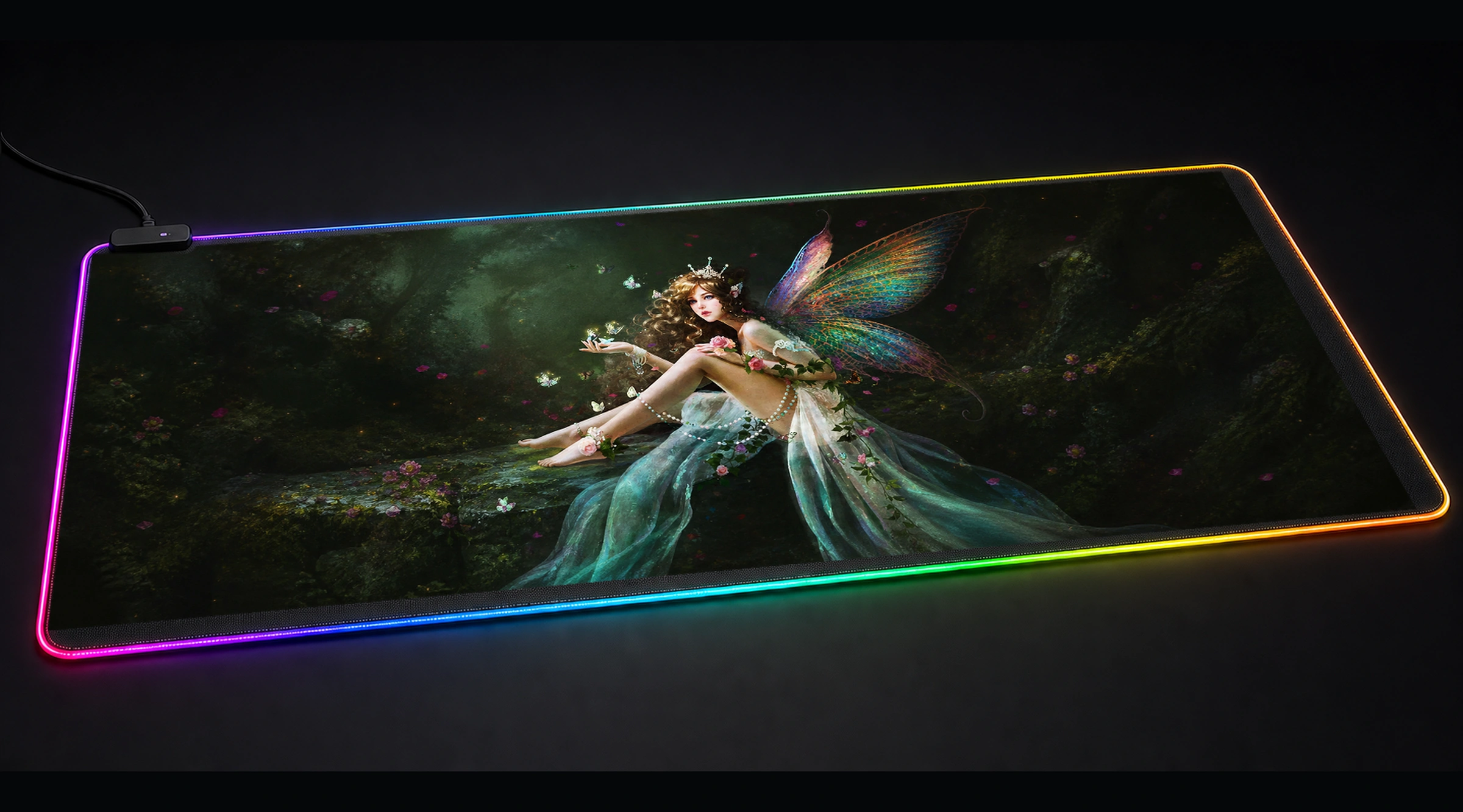 Fairy Tale fantasy art panoramic RGB gaming desk mat product view