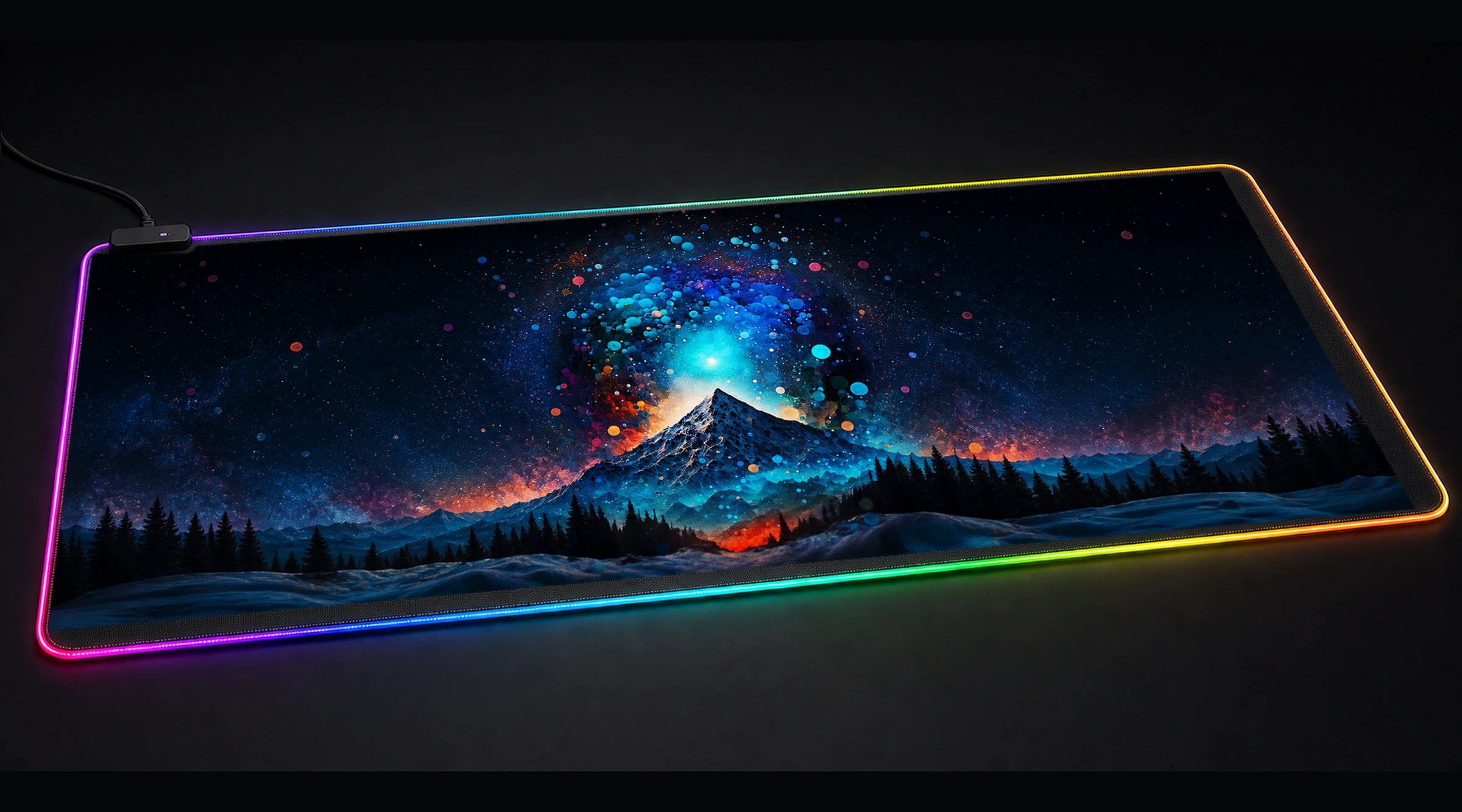 Bubbles Art Nature celestial moon art panoramic RGB gaming desk mat product view