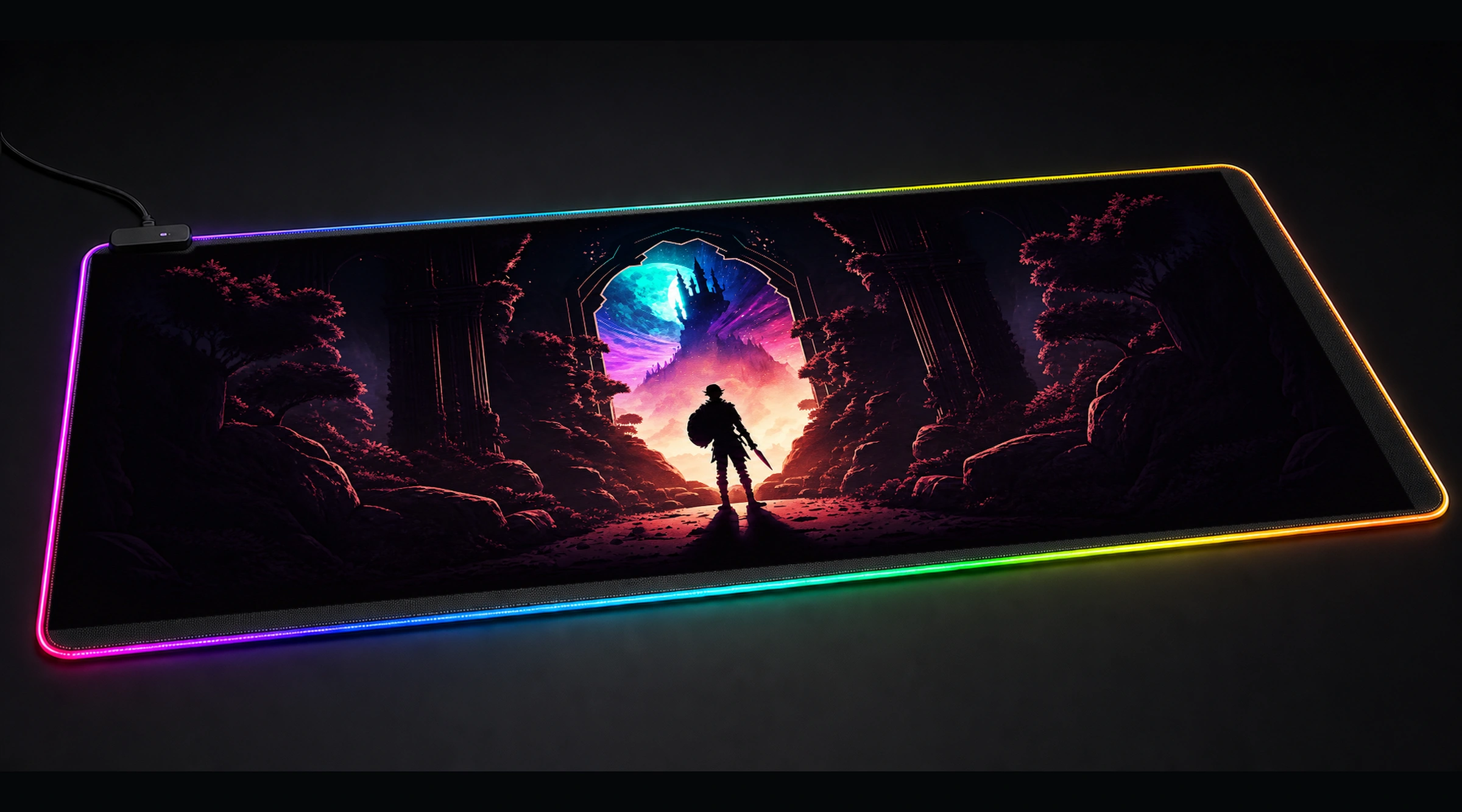 Adventurers Fantasy rpg adventure panoramic RGB gaming desk mat product view