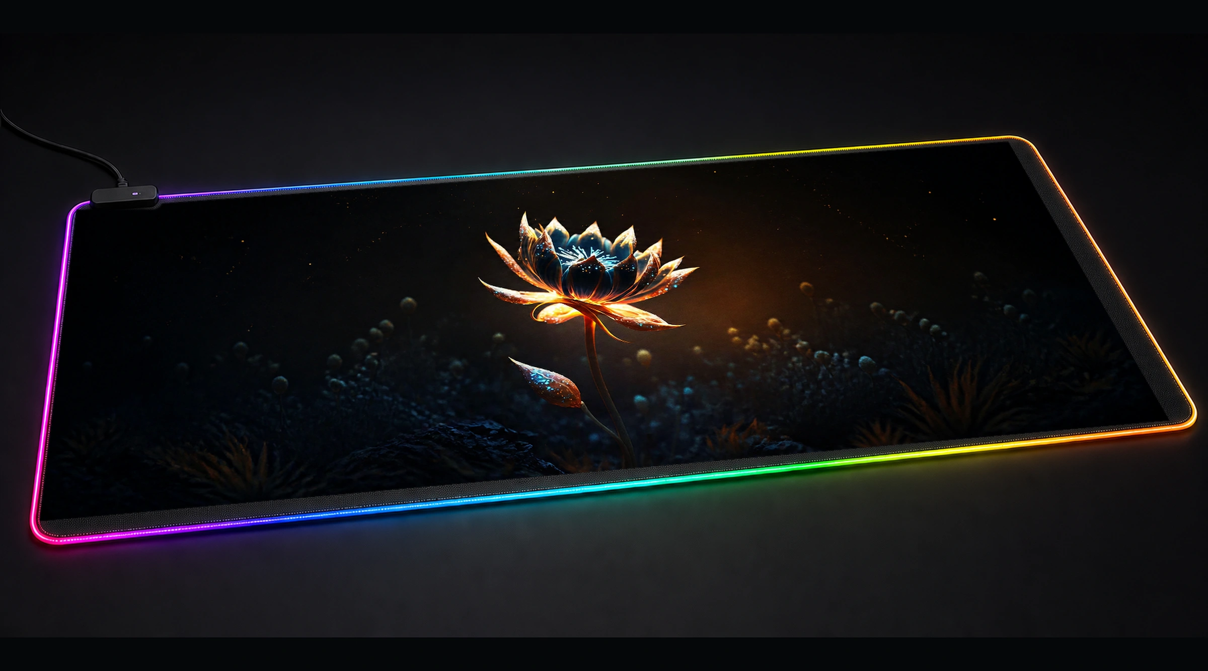 Flower Alien Planet alien ufo art panoramic RGB gaming desk mat product view