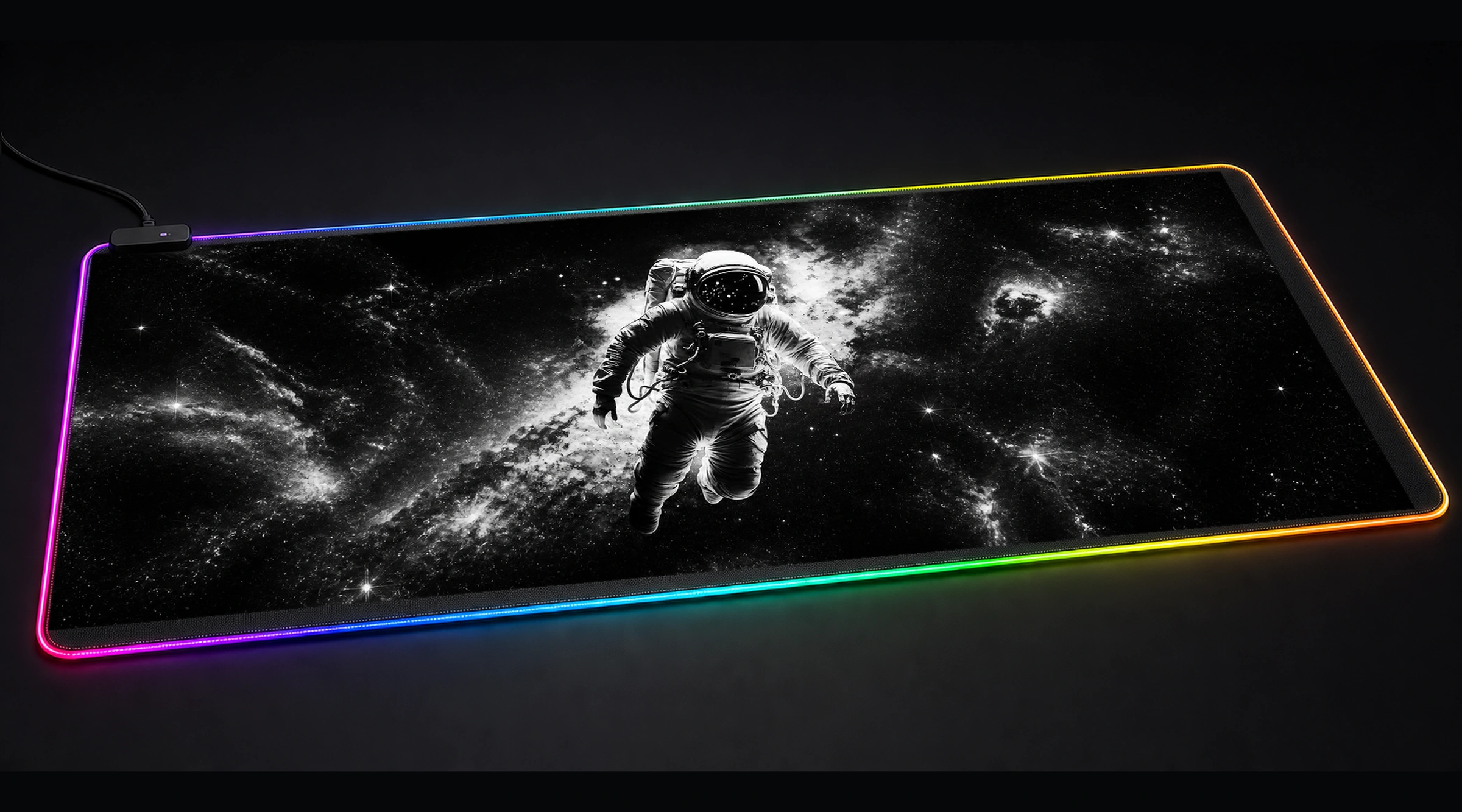 Astronaut Journey astronaut space art panoramic RGB gaming desk mat product view