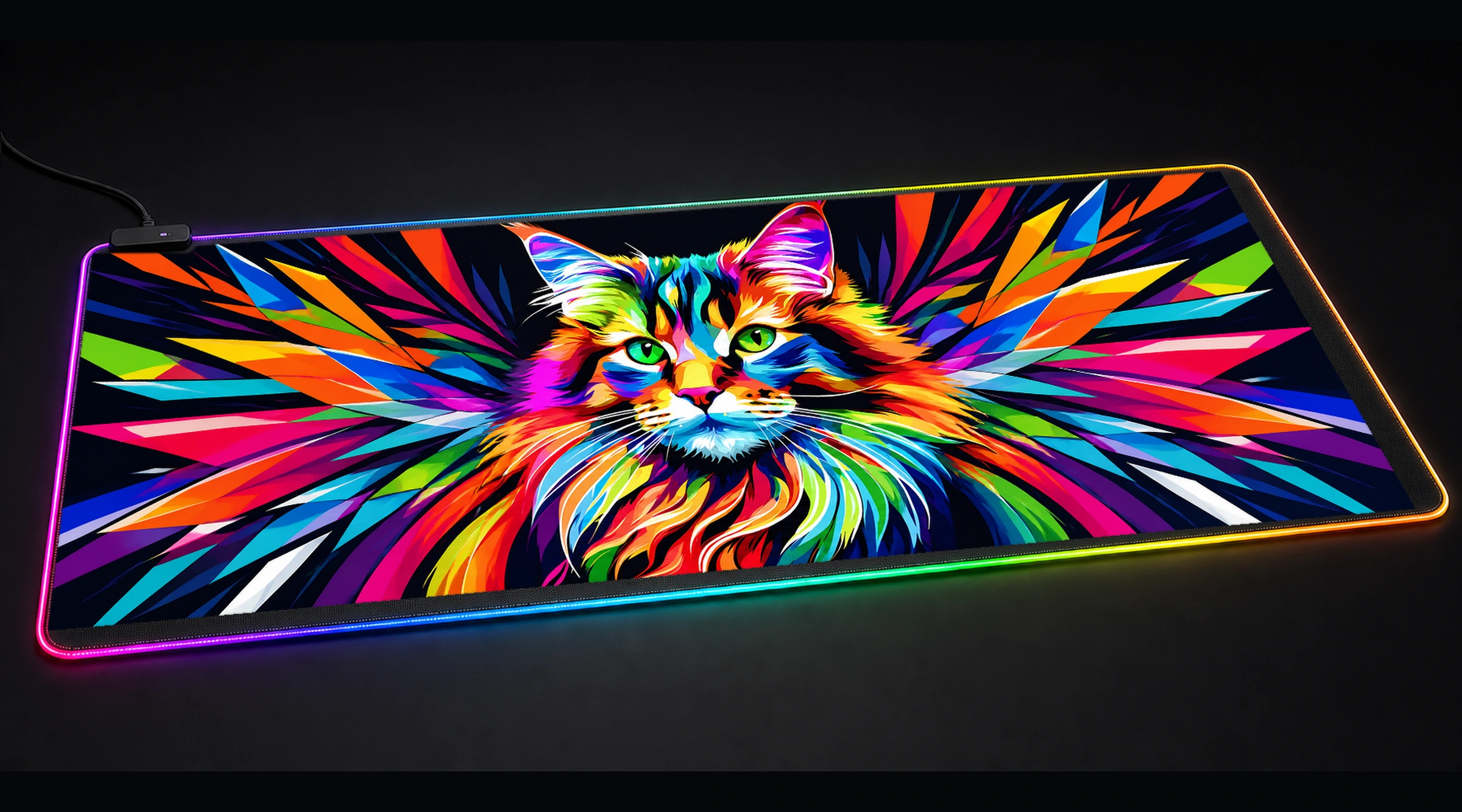 Cat — Crimson Wild Haven pet portrait art panoramic RGB gaming desk mat product view