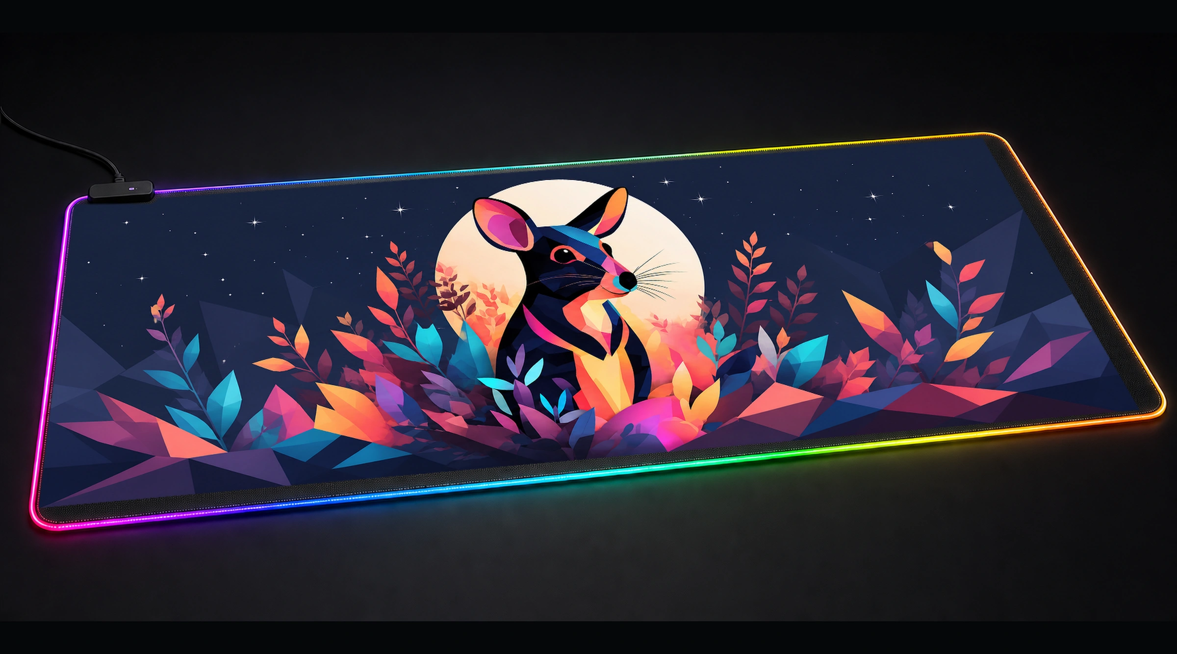 Rabbit — Magenta Flow Field marble fluid art panoramic RGB gaming desk mat product view