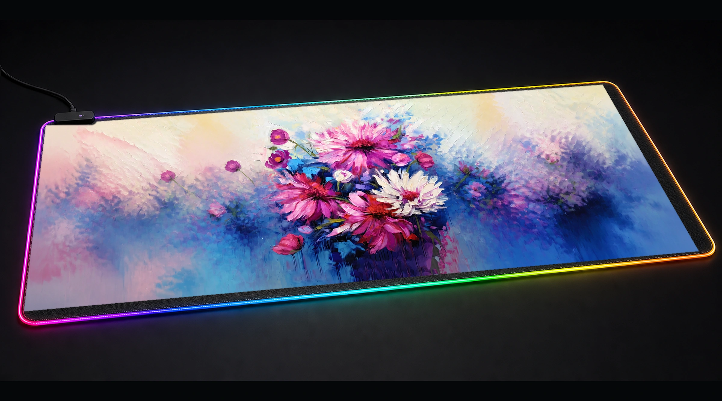 Flower Art — Magenta Forest Light floral botanical art panoramic RGB gaming desk mat product view