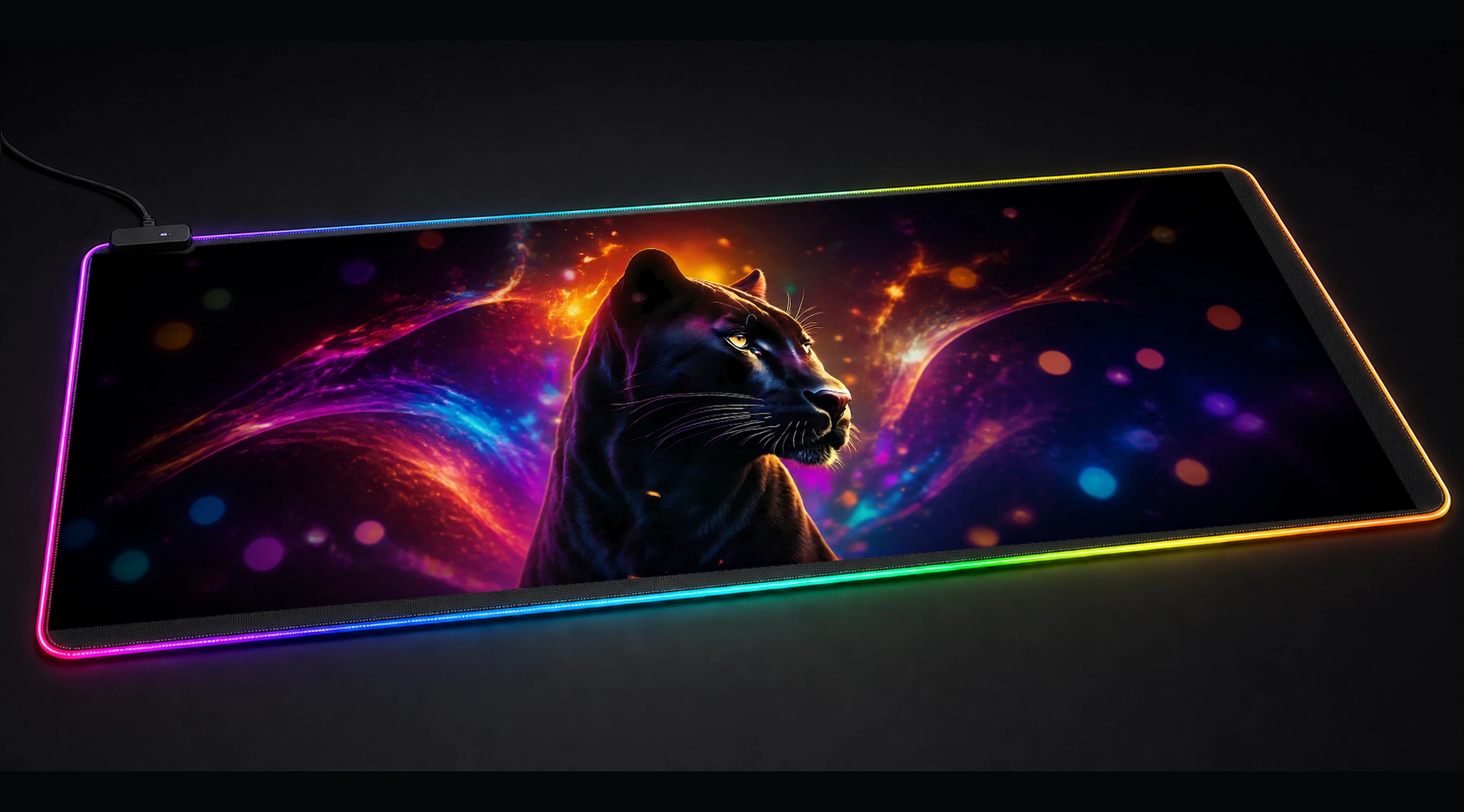 Black Panther — Magenta Icon Frame movie tv art panoramic RGB gaming desk mat product view