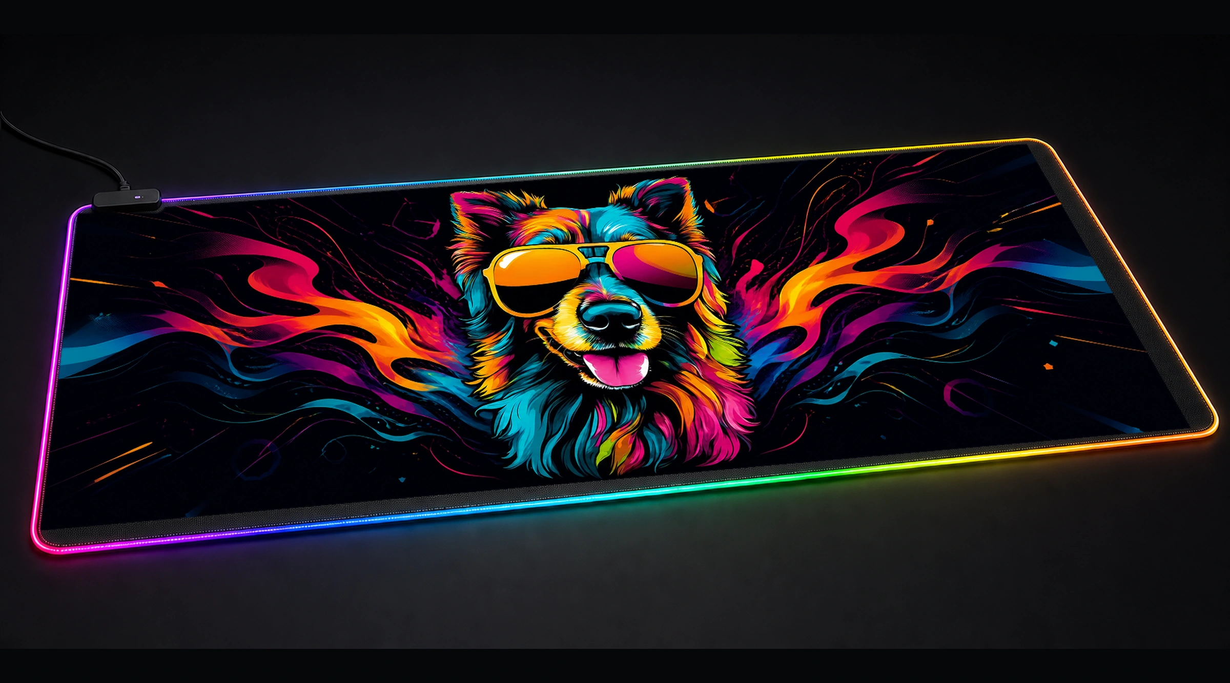 Dog — Crimson Quiet Water pet portrait art panoramic RGB gaming desk mat product view